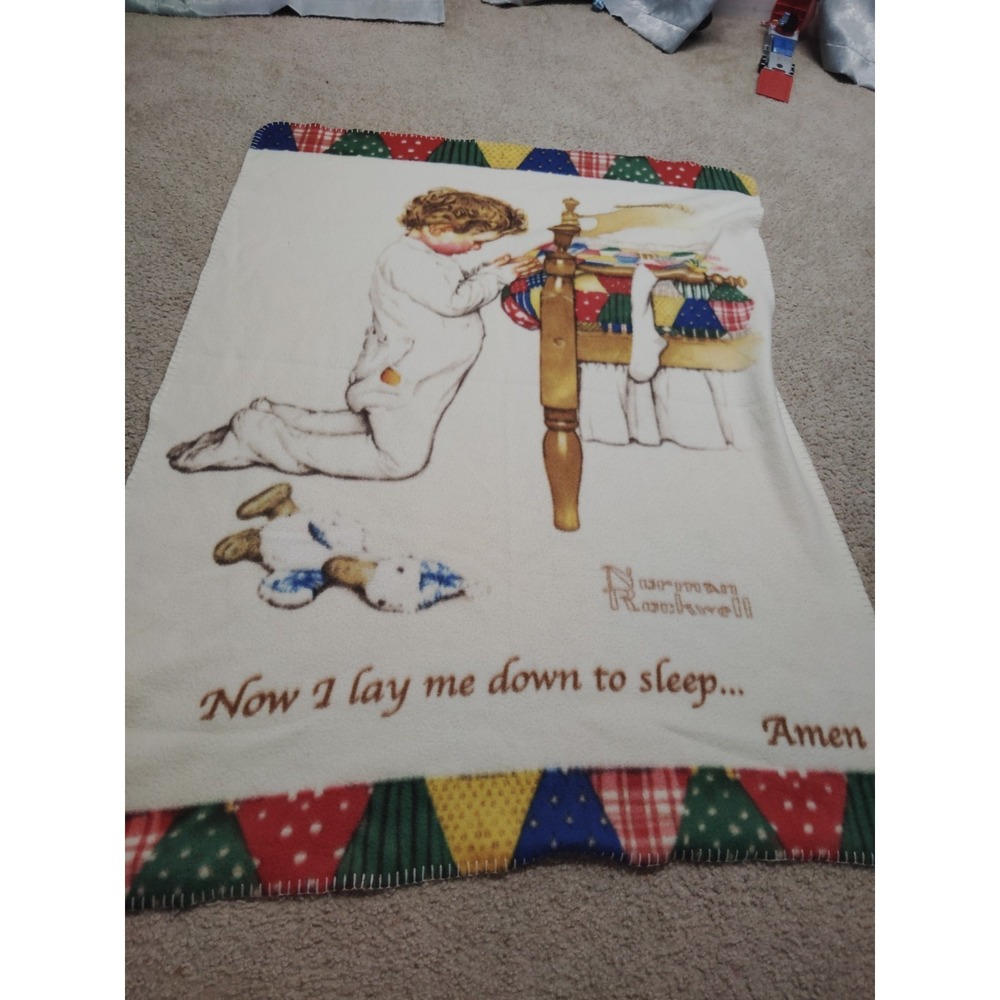 Vintage Norman Rockwell Lords Prayer Boys Town Throw Blanket 52" X 48"